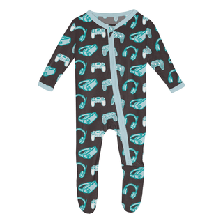 Bamboo Footie with 2-Way Zipper - Midnight Gamer KicKee Pants Size: Newborn