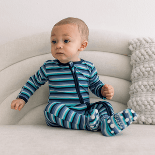 Bamboo Footie with 2-Way Zipper - Moonlight Bay Stripe