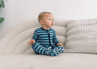 Bamboo Footie with 2-Way Zipper - Moonlight Bay Stripe