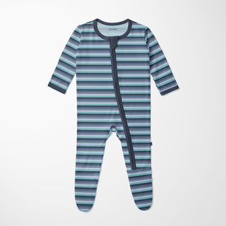 Bamboo Footie with 2-Way Zipper - Moonlight Bay Stripe