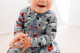 Bamboo Footie with 2-Way Zipper - Moonlight Christmas Cars and Trucks