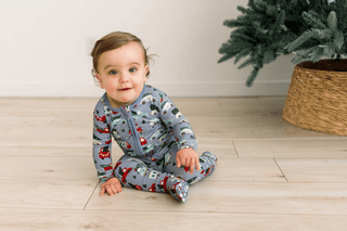 Bamboo Footie with 2-Way Zipper - Moonlight Christmas Cars and Trucks