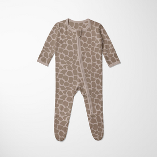 Bamboo Footie with 2-Way Zipper - Mushroom Giraffe Print