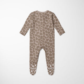 Bamboo Footie with 2-Way Zipper - Mushroom Giraffe Print