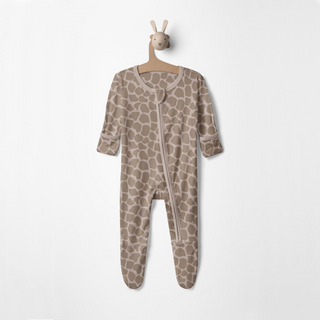 Bamboo Footie with 2-Way Zipper - Mushroom Giraffe Print