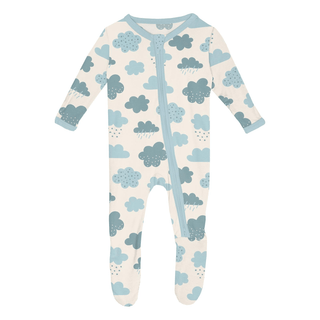 Bamboo Footie with 2-Way Zipper - Natural Cloudy Sky KicKee Pants Size: Newborn