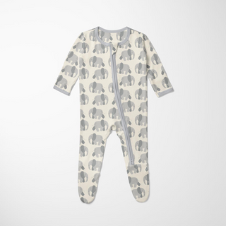 Bamboo Footie with 2-Way Zipper - Natural Elephants