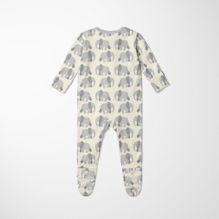 Bamboo Footie with 2-Way Zipper - Natural Elephants