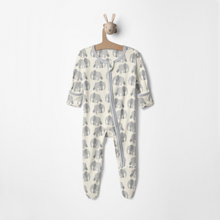 Bamboo Footie with 2-Way Zipper - Natural Elephants