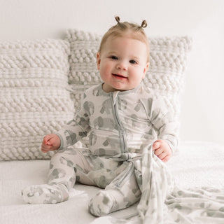 Bamboo Footie with 2-Way Zipper - Natural Elephants KicKee Pants