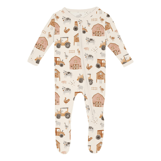 Bamboo Footie with 2-Way Zipper - Natural Farm LifeKicKee PantsSize: Newborn