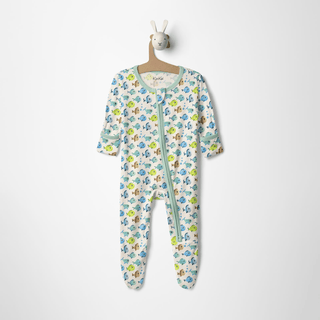 Bamboo Footie with 2-Way Zipper - Natural Fishies Footie Pajamas KicKee Pants Size: 0-3 Months