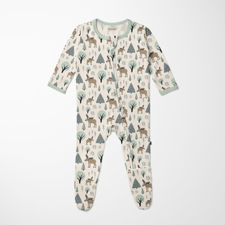 Bamboo Footie with 2-Way Zipper - Natural Forest Moose