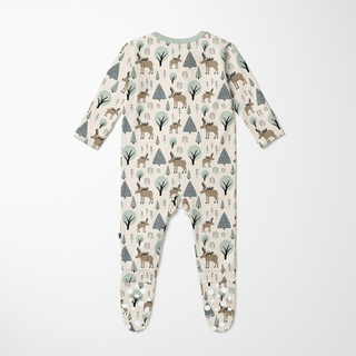 Bamboo Footie with 2-Way Zipper - Natural Forest Moose