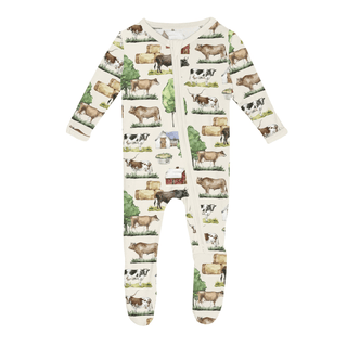 Bamboo Footie with 2-Way Zipper - Natural Grazing Cows KicKee Pants Size: 0-3 Months