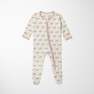 Bamboo Footie with 2-Way Zipper - Natural Hippo