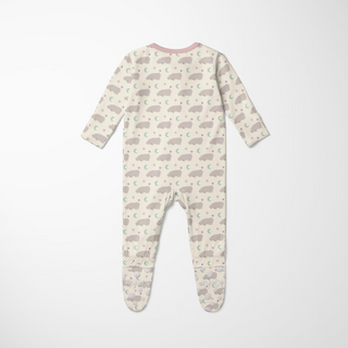 Bamboo Footie with 2-Way Zipper - Natural Hippo