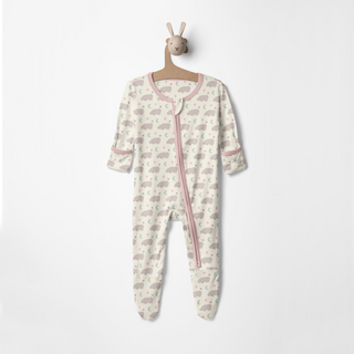 Bamboo Footie with 2-Way Zipper - Natural Hippo