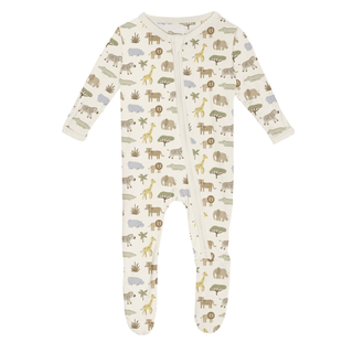 Bamboo Footie with 2-Way Zipper - Natural Mini Safari KicKee Pants Size: 0-3 Months