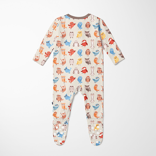 Bamboo Footie with 2-Way Zipper - Natural Owls