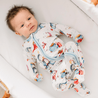 Bamboo Footie with 2-Way Zipper - Natural Silly Penguins KicKee Pants Size: 0-3 Months