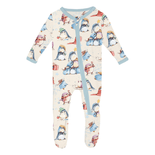 Bamboo Footie with 2-Way Zipper - Natural Silly Penguins KicKee Pants Size: 0-3 Months