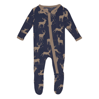 Bamboo Footie with 2-Way Zipper - Peacoat Elk KicKee Pants Size: 0-3 Months