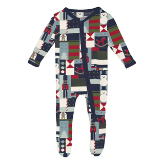 Bamboo Footie with 2-Way Zipper - Peacoat Mod Christmas KicKee Pants Size: Newborn