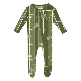 Bamboo Footie with 2-Way Zipper - Pesto FootballKicKee PantsSize: Newborn