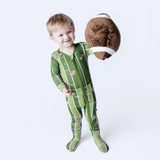 Bamboo Footie with 2-Way Zipper - Pesto FootballKicKee PantsSize: Newborn