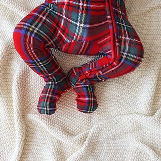 Bamboo Footie with 2-Way Zipper - Red Tartan Plaid