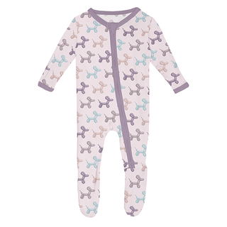 Bamboo Footie with 2-Way Zipper - Shrinking Violet Balloon Dogs KicKee Pants Size: 0-3 Months