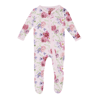 Bamboo Footie with 2-Way Zipper - Shrinking Violet Dreamy Floral KicKee Pants Size: 0-3 Months