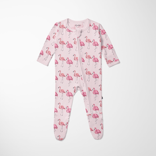 Bamboo Footie with 2-Way Zipper - Shrinking Violet Flamingo Footie Pajamas KicKee Pants Size: 0-3 Months
