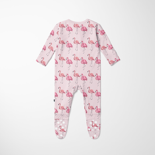 Bamboo Footie with 2-Way Zipper - Shrinking Violet Flamingo Footie Pajamas KicKee Pants Size: 0-3 Months