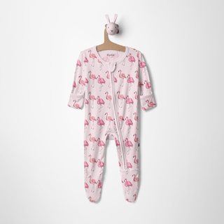 Bamboo Footie with 2-Way Zipper - Shrinking Violet Flamingo Footie Pajamas KicKee Pants Size: 0-3 Months