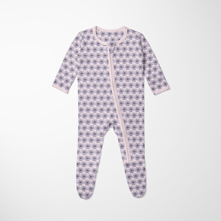 Bamboo Footie with 2-Way Zipper - Shrinking Violet Summer Flowers Footie Pajamas KicKee Pants Size: 0-3 Months