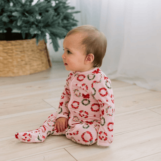 Bamboo Footie with 2-Way Zipper - Shrinking Violet Wreath