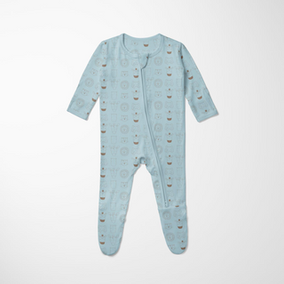 Bamboo Footie with 2-Way Zipper - Spring Sky Animals