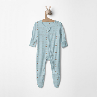 Bamboo Footie with 2-Way Zipper - Spring Sky Animals