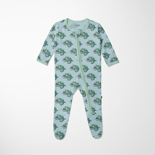 Bamboo Footie with 2-Way Zipper - Spring Sky Chameleon Footie Pajamas KicKee Pants Size: 0-3 Months