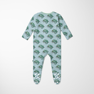 Bamboo Footie with 2-Way Zipper - Spring Sky Chameleon Footie Pajamas KicKee Pants Size: 0-3 Months