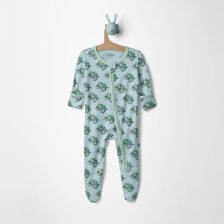 Bamboo Footie with 2-Way Zipper - Spring Sky Chameleon Footie Pajamas KicKee Pants Size: 0-3 Months