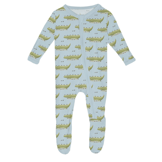 Bamboo Footie with 2-Way Zipper - Spring Sky Croc & Friends KicKee Pants Size: 0-3 Months