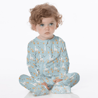 Bamboo Footie with 2-Way Zipper - Spring Sky Feeding DucksKicKee PantsSize: Newborn