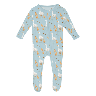 Bamboo Footie with 2-Way Zipper - Spring Sky Feeding DucksKicKee PantsSize: Newborn