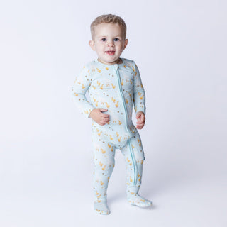 Bamboo Footie with 2-Way Zipper - Spring Sky Feeding DucksKicKee PantsSize: Newborn