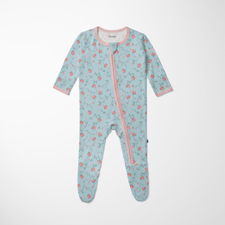 Bamboo Footie with 2-Way Zipper - Spring Sky Floral Vines KicKee Pants Size: Newborn