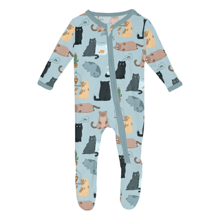 Bamboo Footie with 2-Way Zipper - Spring Sky House Cats KicKee Pants Size: Newborn