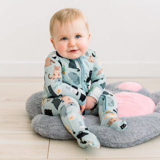 Bamboo Footie with 2-Way Zipper - Spring Sky House Cats KicKee Pants Size: Newborn